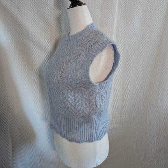 Zara Sweater Vest Light Blue Size Small Wool Blend Academia Preppy - Picture 2 of 11